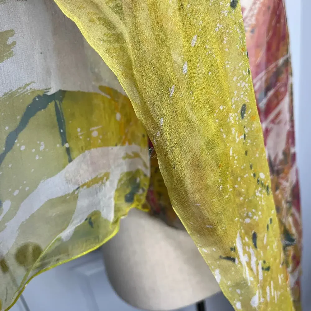 Nan Mahone Scarf Silk Artist Signed Art to Wear 66 Abstract Splatter Sheer